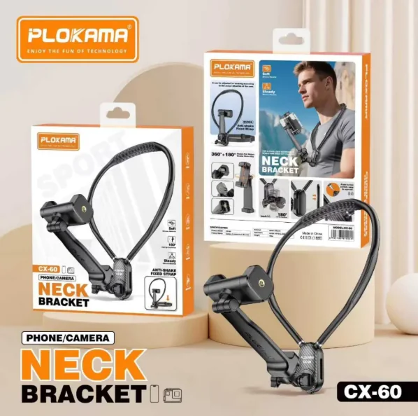 Plokama CX-60 Phone & Camera Neck Mount – Flexible Hands-Free Silicone Bracket for Stable Cinematic Vlogging & POV Shooting