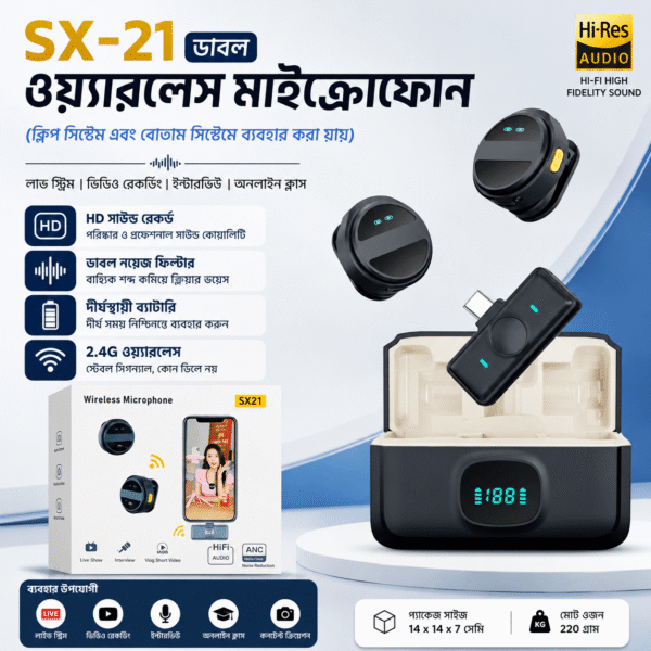SX21 Premium Wireless Microphone with Magnetic Attachment – Conference, Vlog & Interview Recording Mic