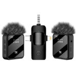 F11-2 Professional Dual Wireless Lavalier Microphone – 3-in-1 Compatible for iPhone, Android & Camera