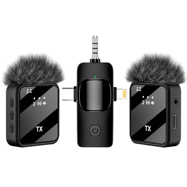 F11-2 Professional Dual Wireless Lavalier Microphone – 3-in-1 Compatible for iPhone, Android & Camera