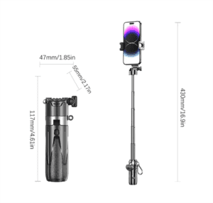 P15 Mini Grip Quadripod Selfie Stick with Bluetooth Remote - Image 2